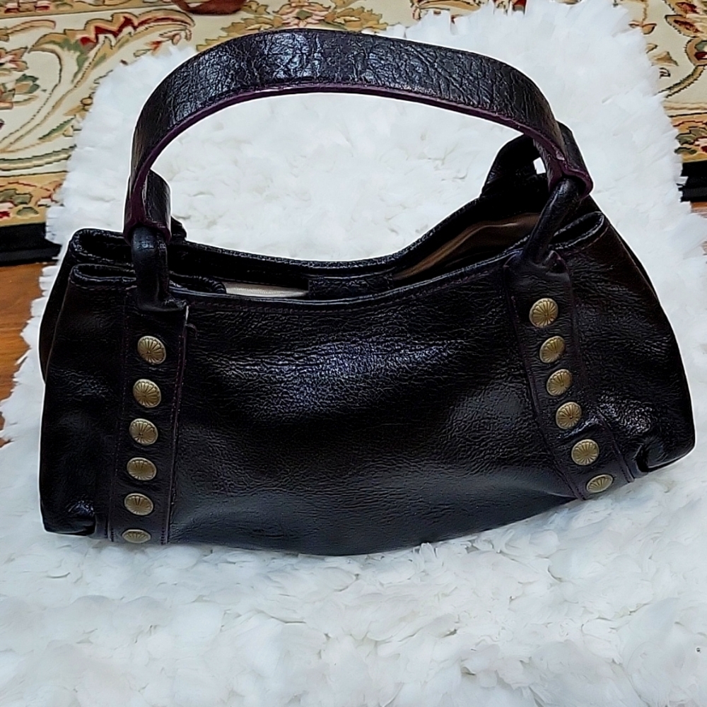Gianni Bini black leather handbag purse copper brads magnetic closure EUC …
